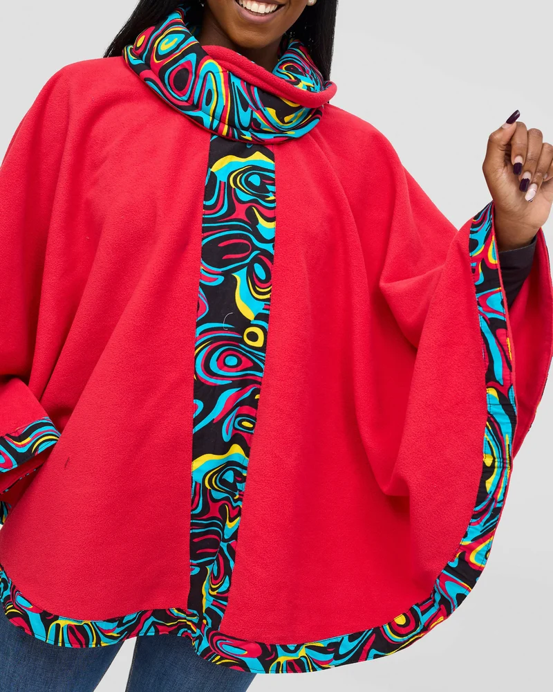 Rafiki Threads Turtle Neck Poncho - Red