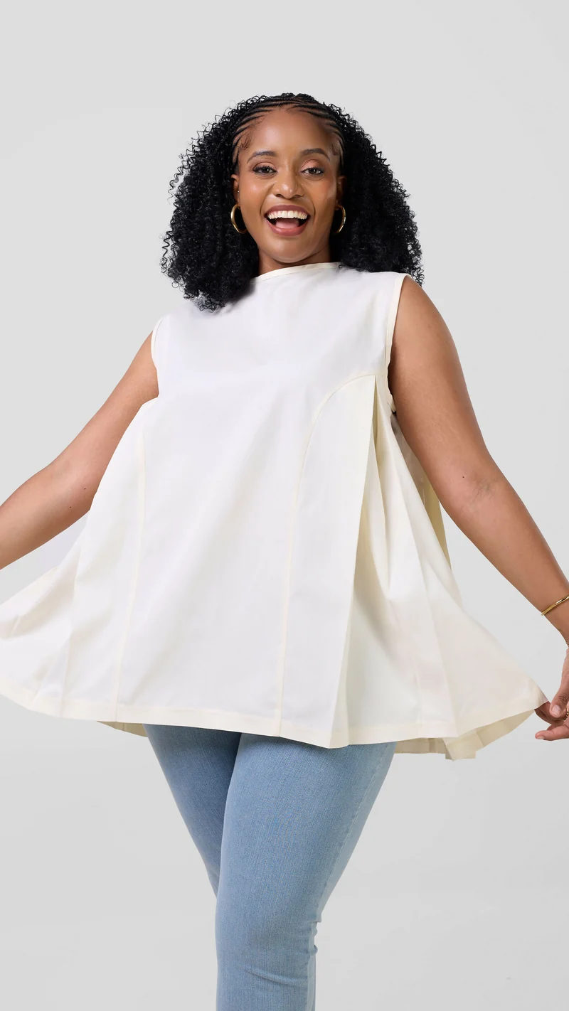 Pure Buxom Box-pleat Top – Cream