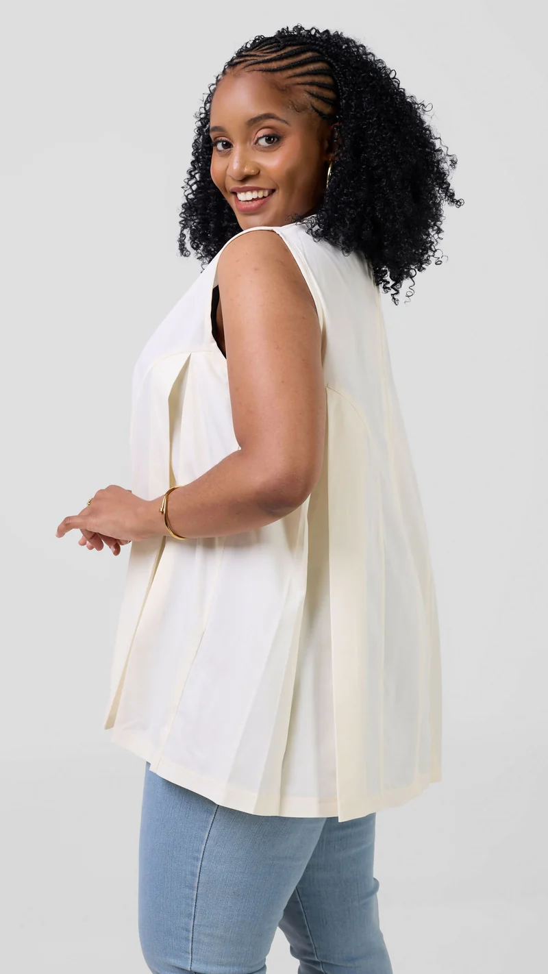 Pure Buxom Box-pleat Top – Cream