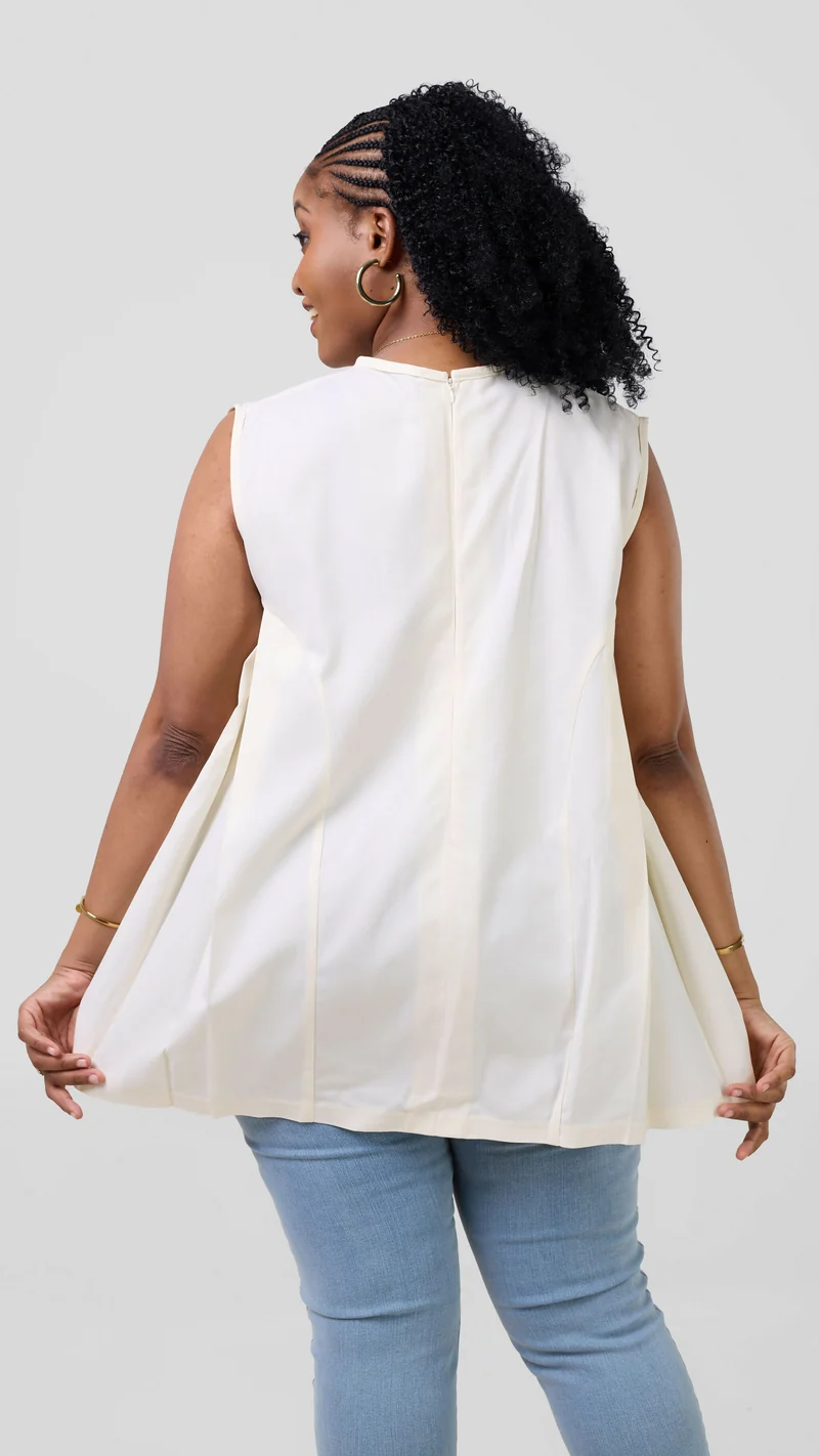 Pure Buxom Box-pleat Top – Cream