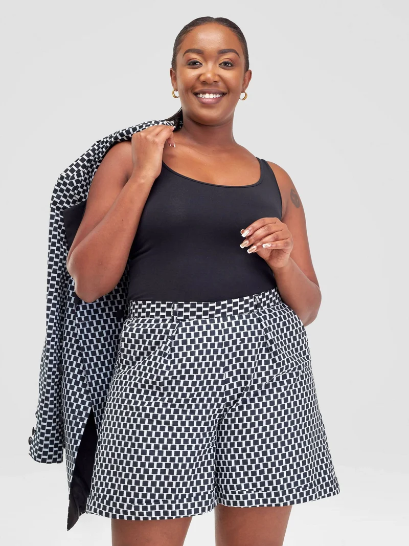WSC Pambo SBV Ankara Shorts Suit - Black / White