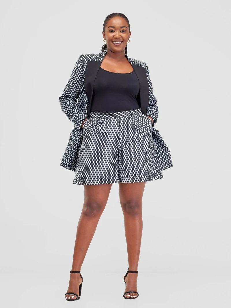 WSC Pambo SBV Ankara Shorts Suit - Black / White