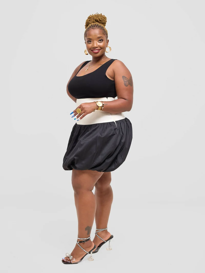 Pure Buxom Polka Two Toned Bubble Hem Skirt - Black /White