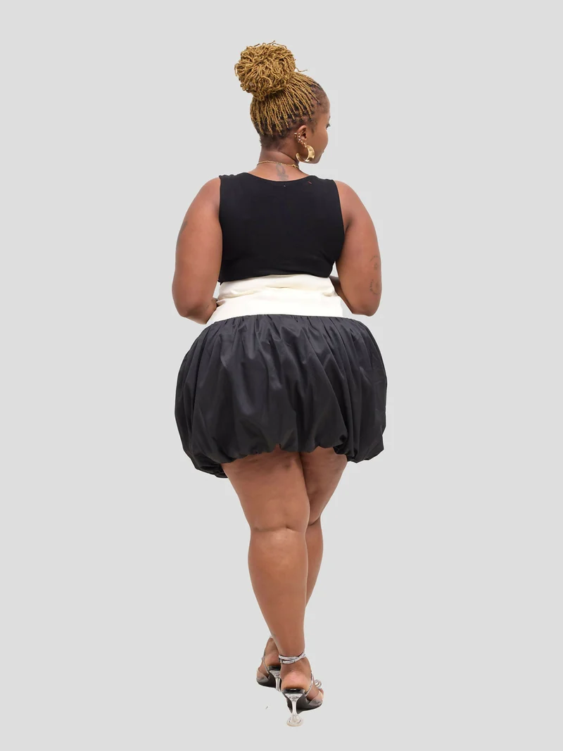 Pure Buxom Polka Two Toned Bubble Hem Skirt - Black /White