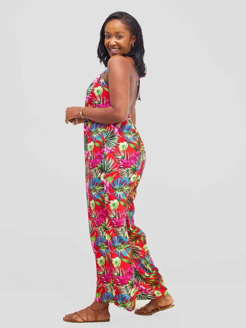 Kenya Floral Jumpsuit - Black / Red Floral