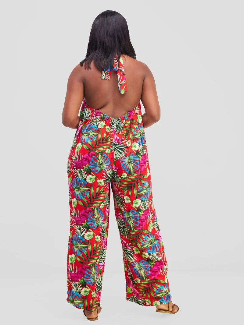 Kenya Floral Jumpsuit - Black / Red Floral