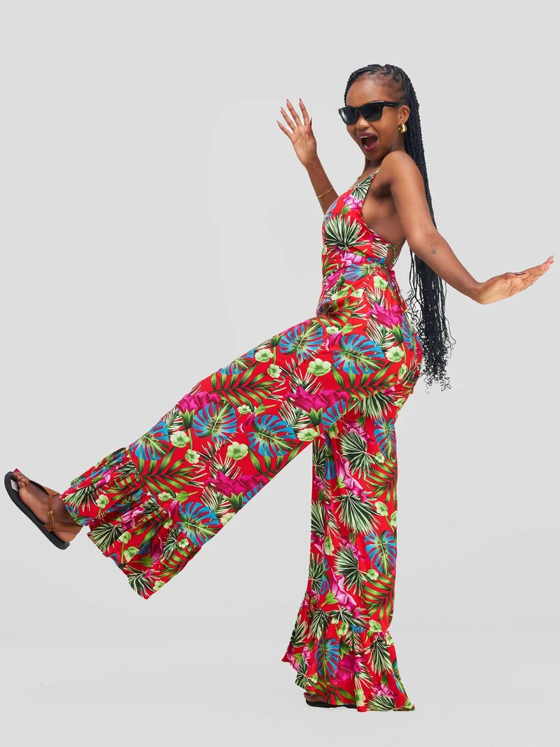 Kenya Spaghetti Strap Backless Jumpsuit - Floral