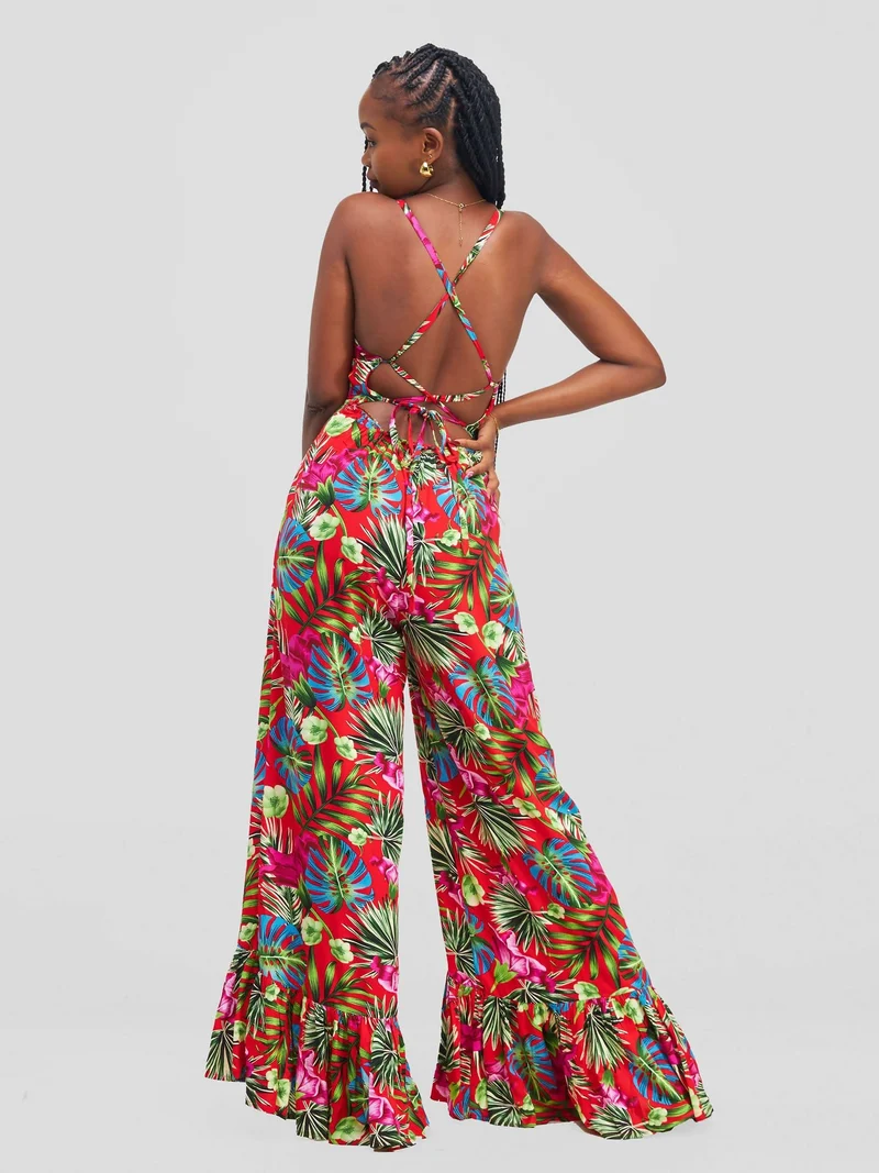 Kenya Spaghetti Strap Backless Jumpsuit - Floral