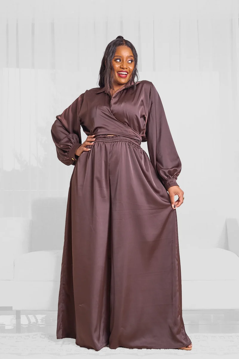 Noelle Wide Leg Jumpsuit - Chocolate Brown