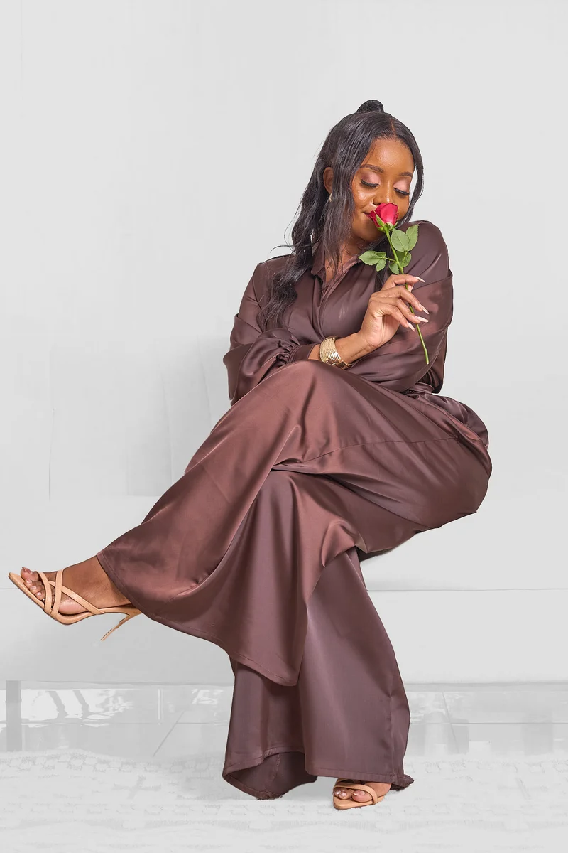 Noelle Wide Leg Jumpsuit - Chocolate Brown
