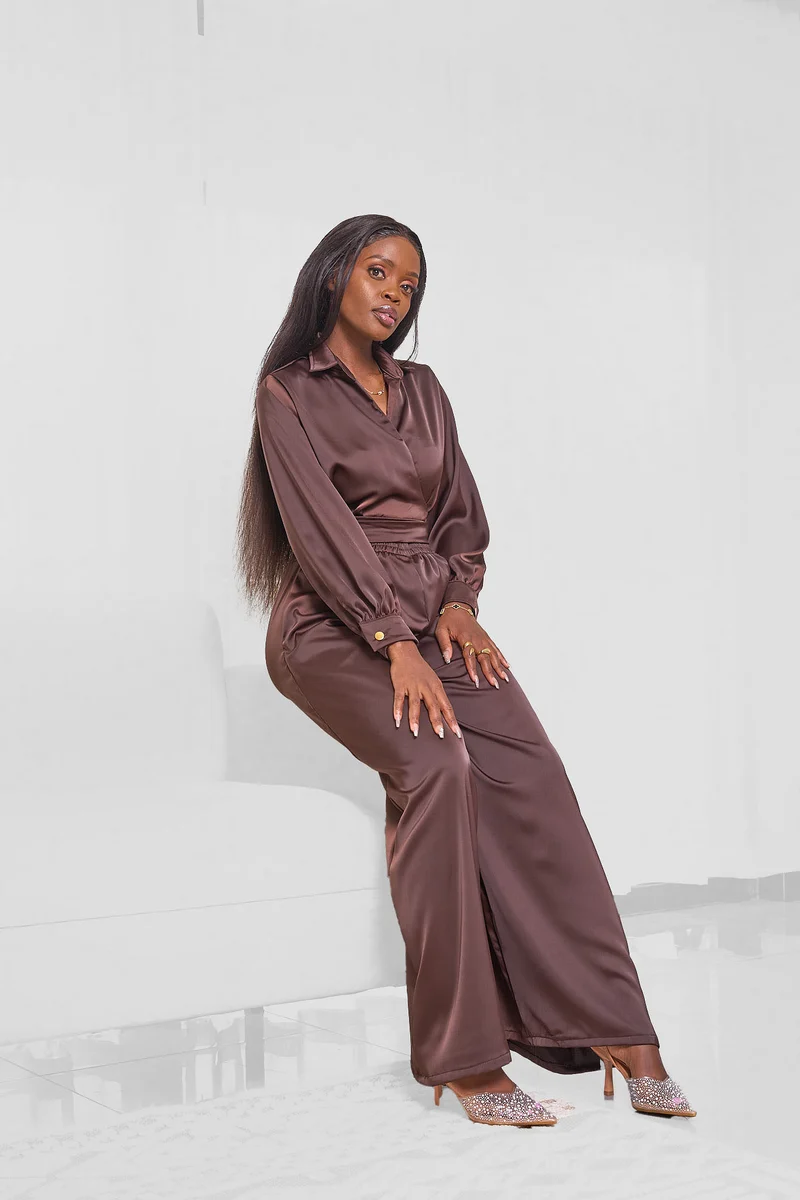 Noelle Wide Leg Jumpsuit - Chocolate Brown