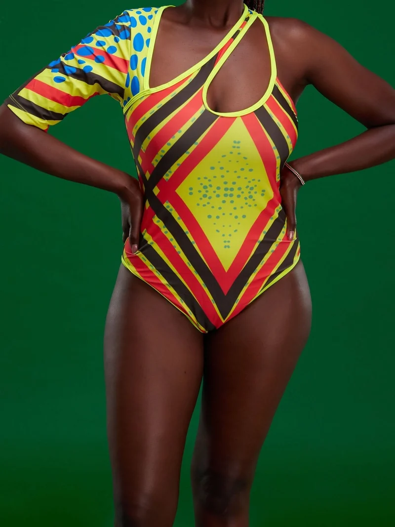 Beach Store High Cut African Traditional Monokini - Red / Yellow Print