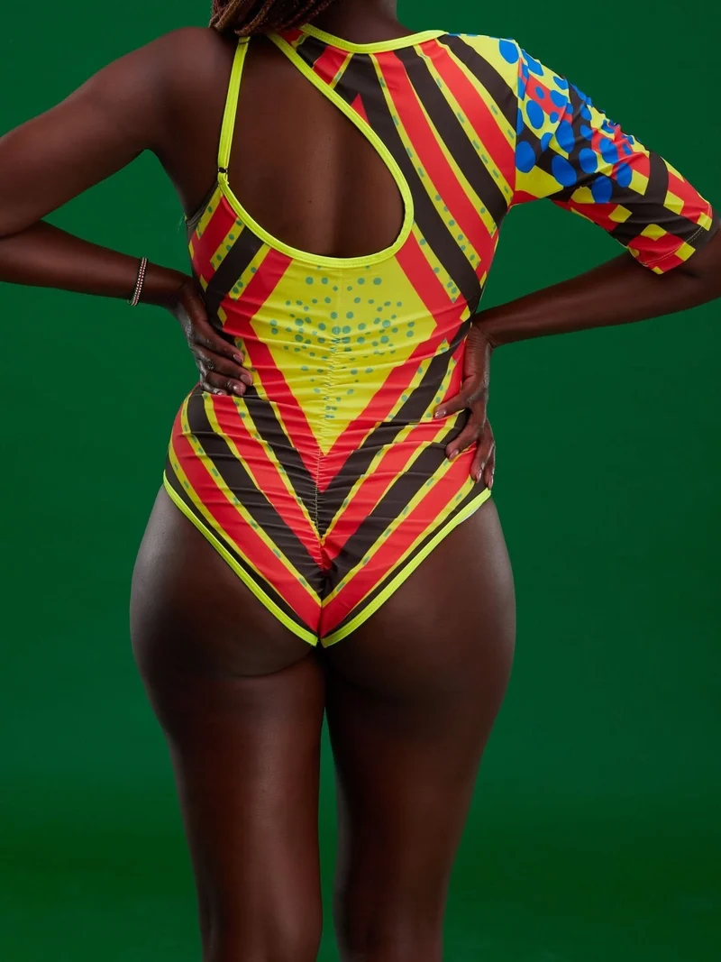 Beach Store High Cut African Traditional Monokini - Red / Yellow Print