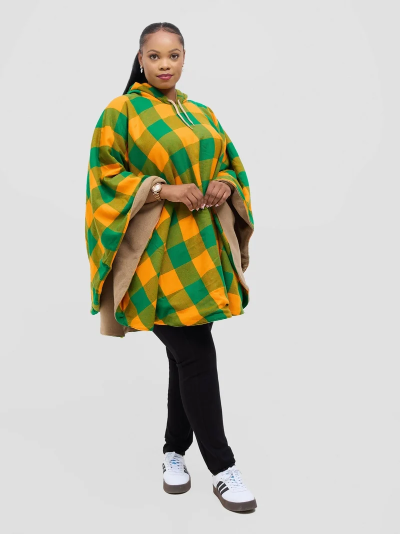 Rafiki Threads Lifted Hood Poncho - Green / Yellow
