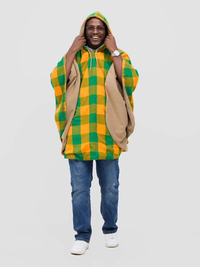 Rafiki Threads Lifted Hood Poncho - Green / Yellow