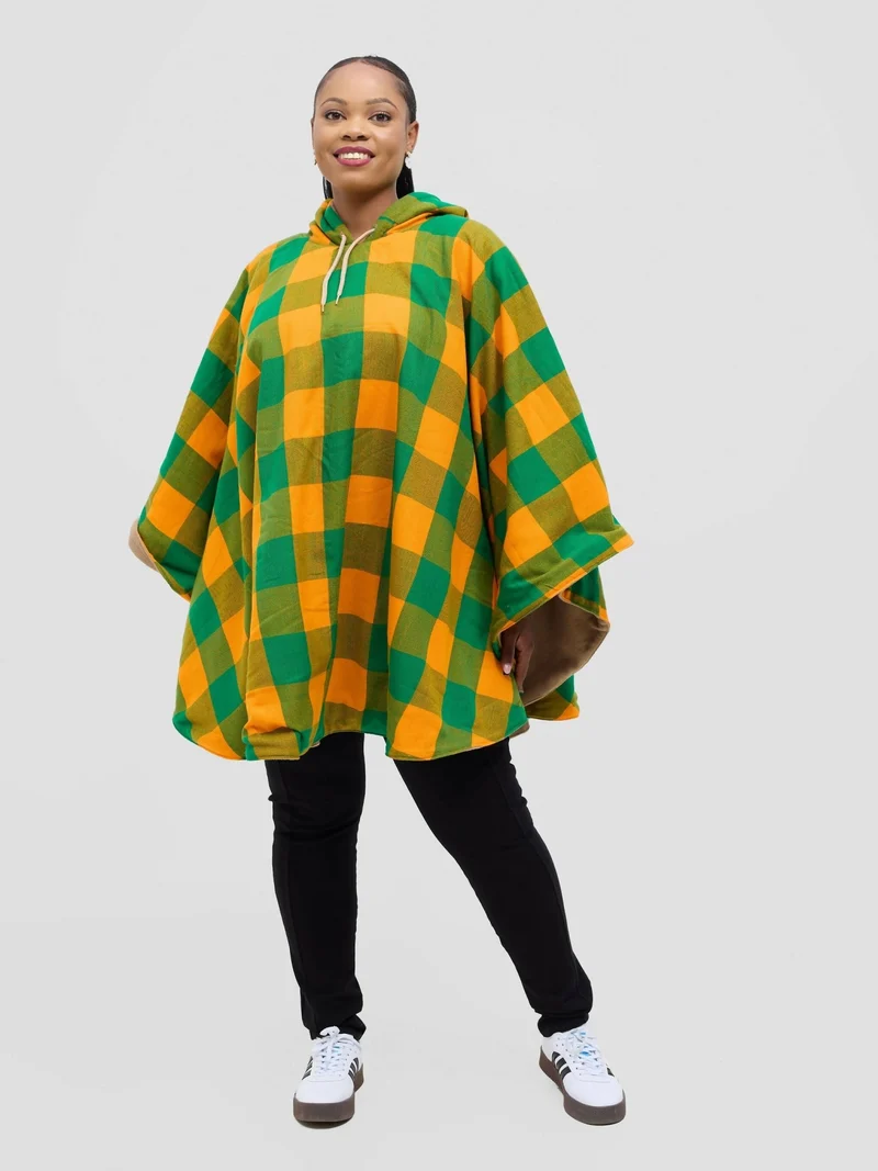 Rafiki Threads Lifted Hood Poncho - Green / Yellow