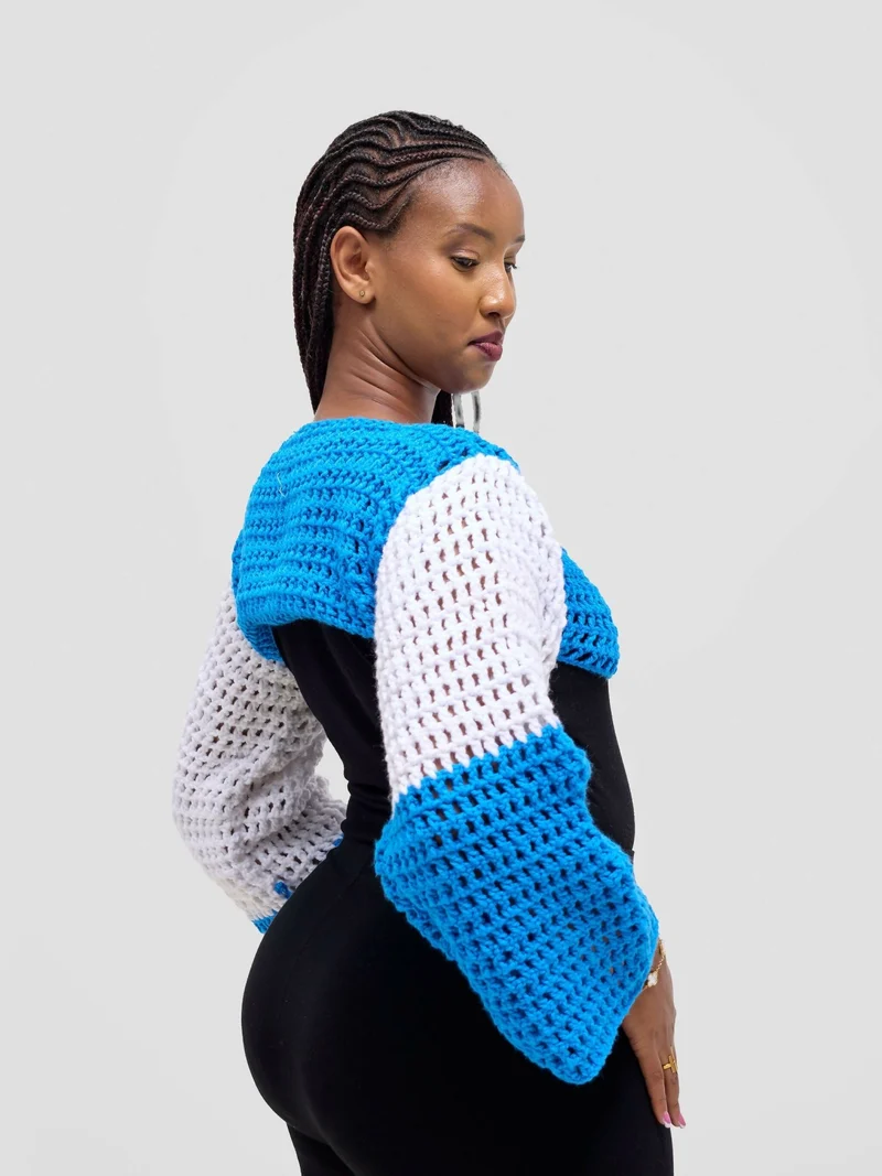 Twist & Turn Shrug Top - Blue / White