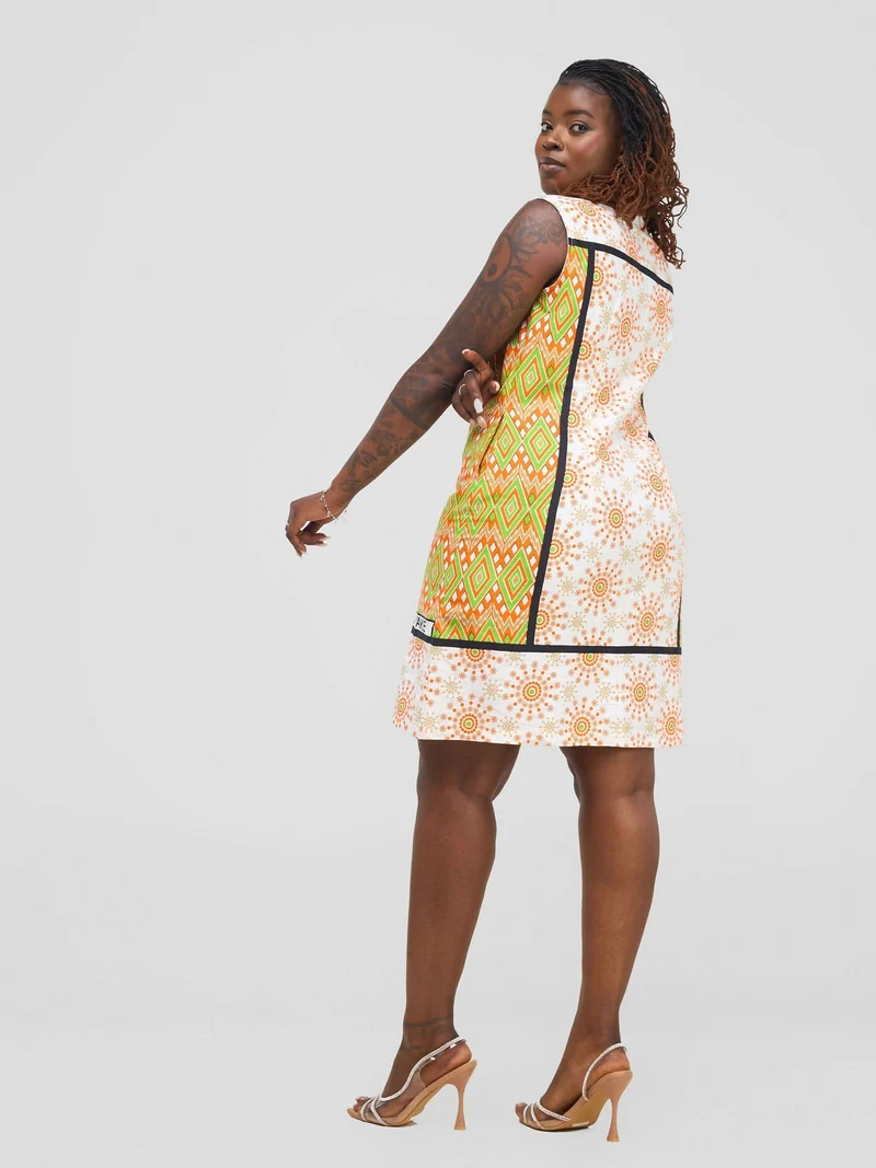 Leso Shift Dress - Green / Orange