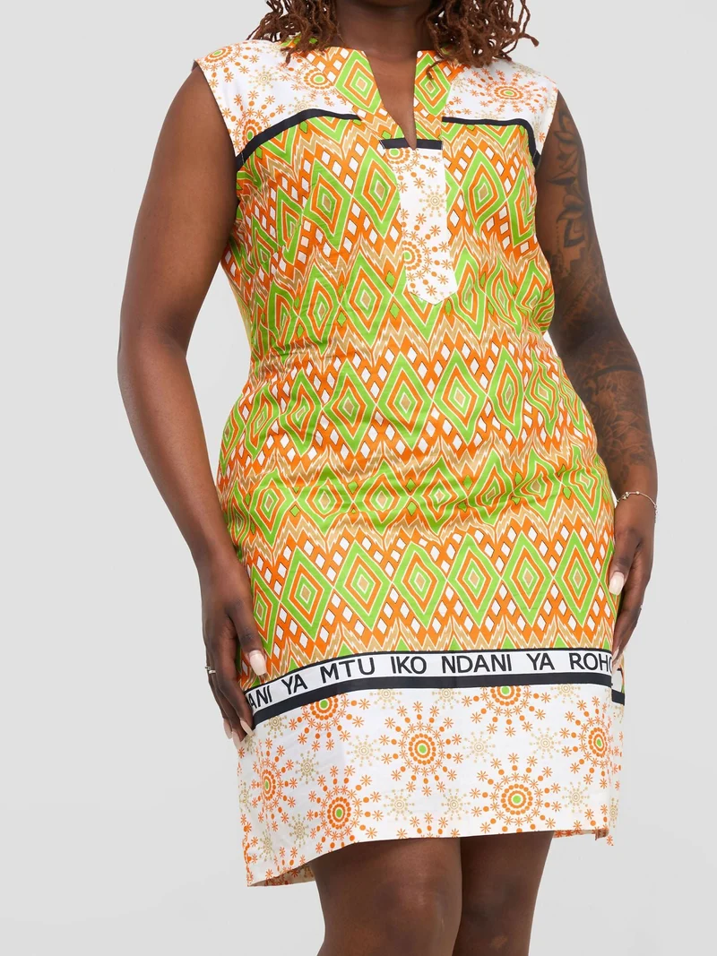 Leso Shift Dress - Green / Orange
