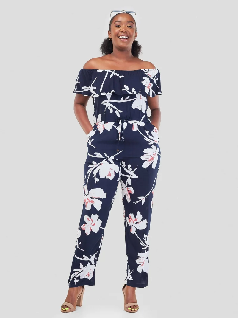 WSC Pambo Immaculate Chic Floral Off-shoulder Jumpsuit - Navy Floral