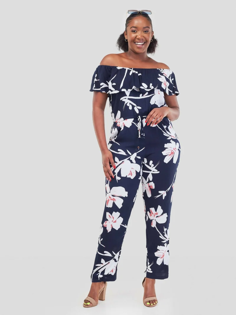 WSC Pambo Immaculate Chic Floral Off-shoulder Jumpsuit - Navy Floral