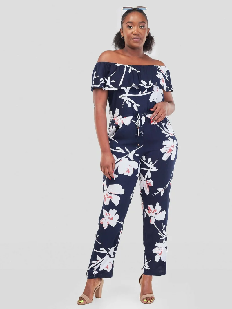 WSC Pambo Immaculate Chic Floral Off-shoulder Jumpsuit - Navy Floral