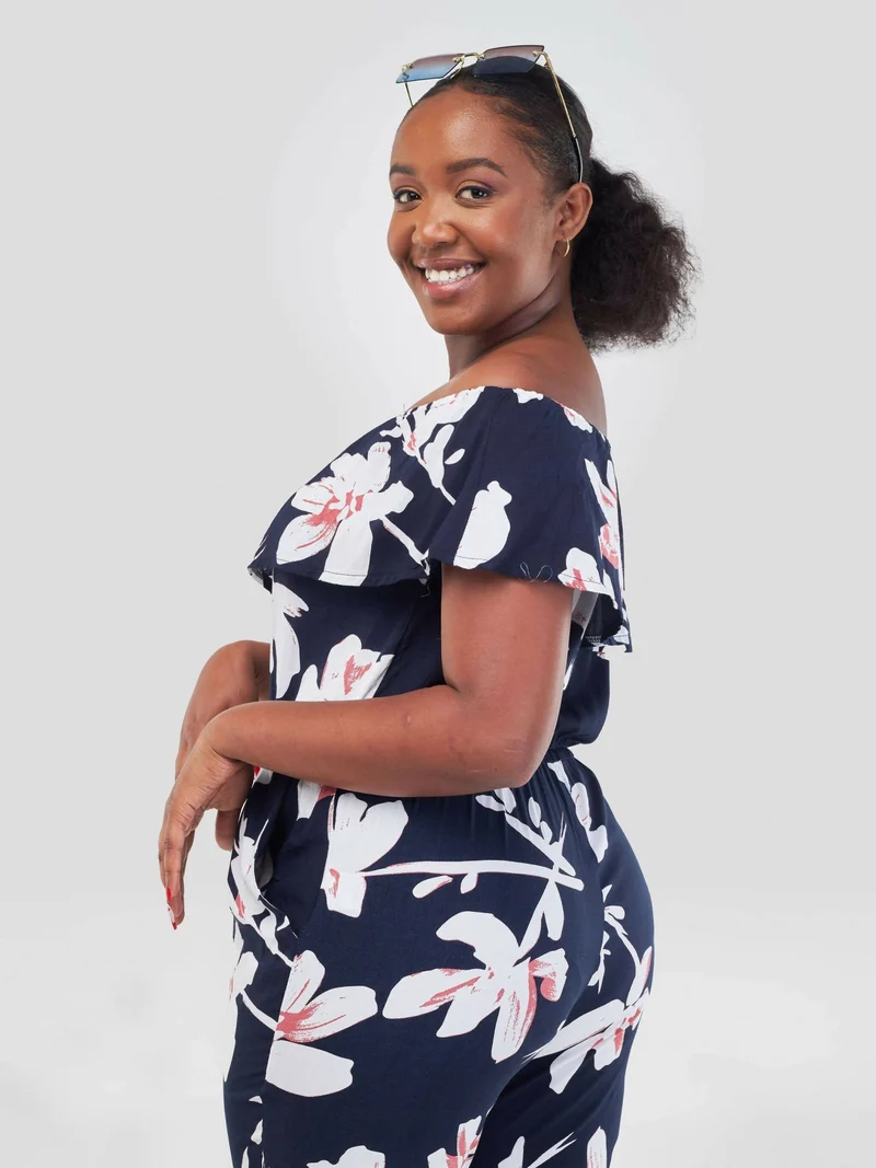 WSC Pambo Immaculate Chic Floral Off-shoulder Jumpsuit - Navy Floral
