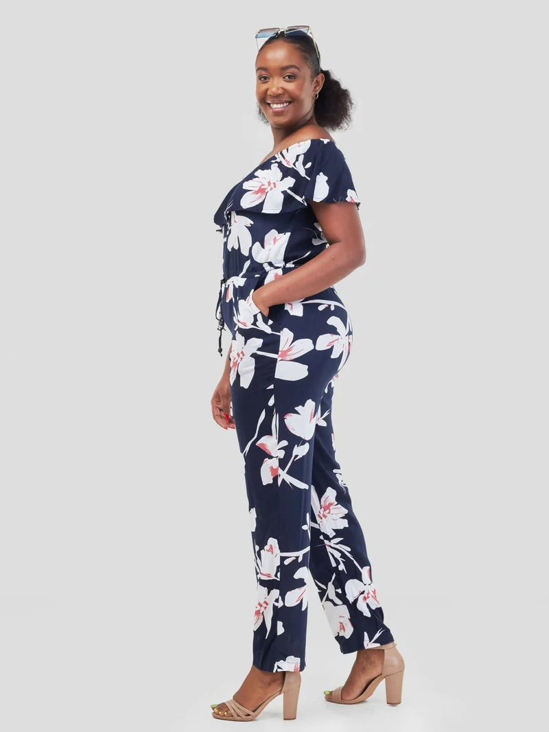 WSC Pambo Immaculate Chic Floral Off-shoulder Jumpsuit - Navy Floral