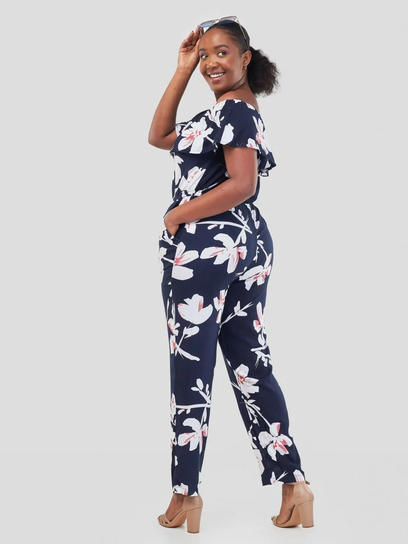 WSC Pambo Immaculate Chic Floral Off-shoulder Jumpsuit - Navy Floral