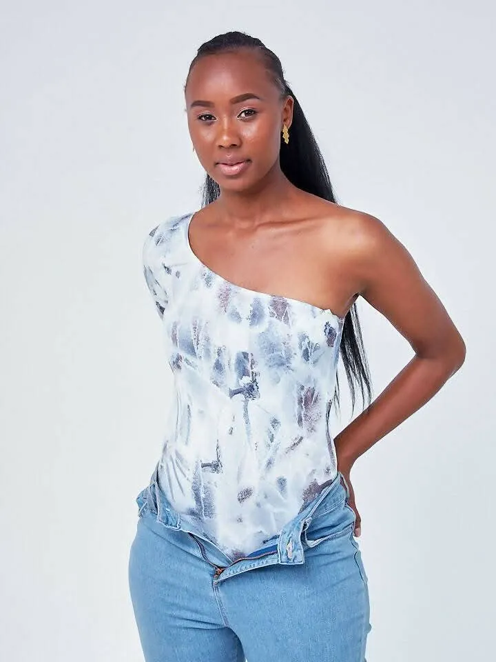 Wsc Pambo Signature The Brand All Over Print One Shoulder Bodysuit - White