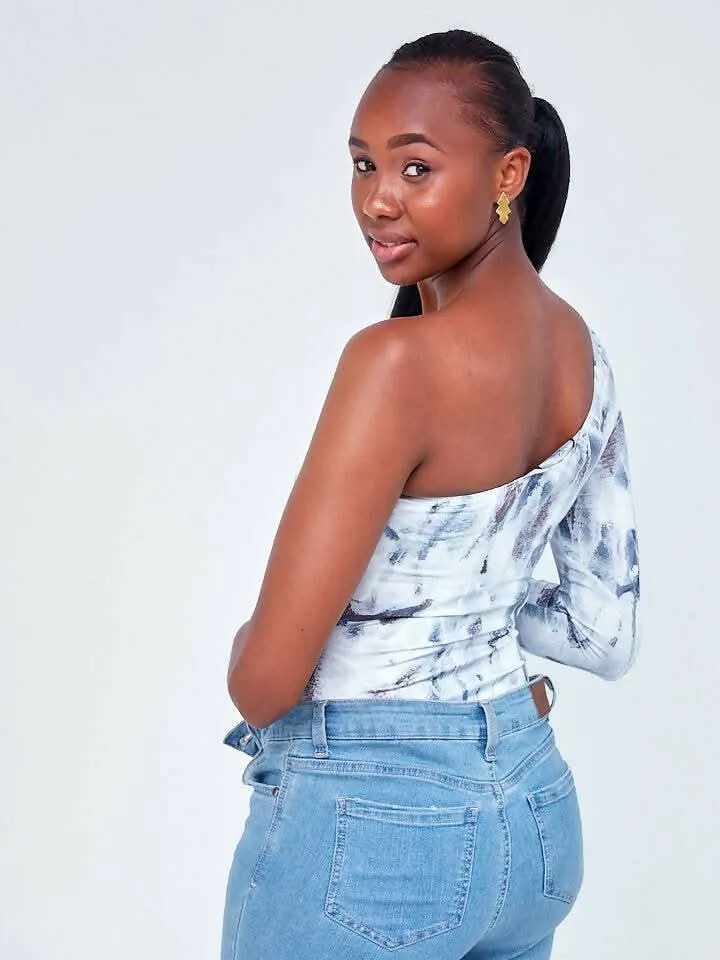 Wsc Pambo Signature The Brand All Over Print One Shoulder Bodysuit - White
