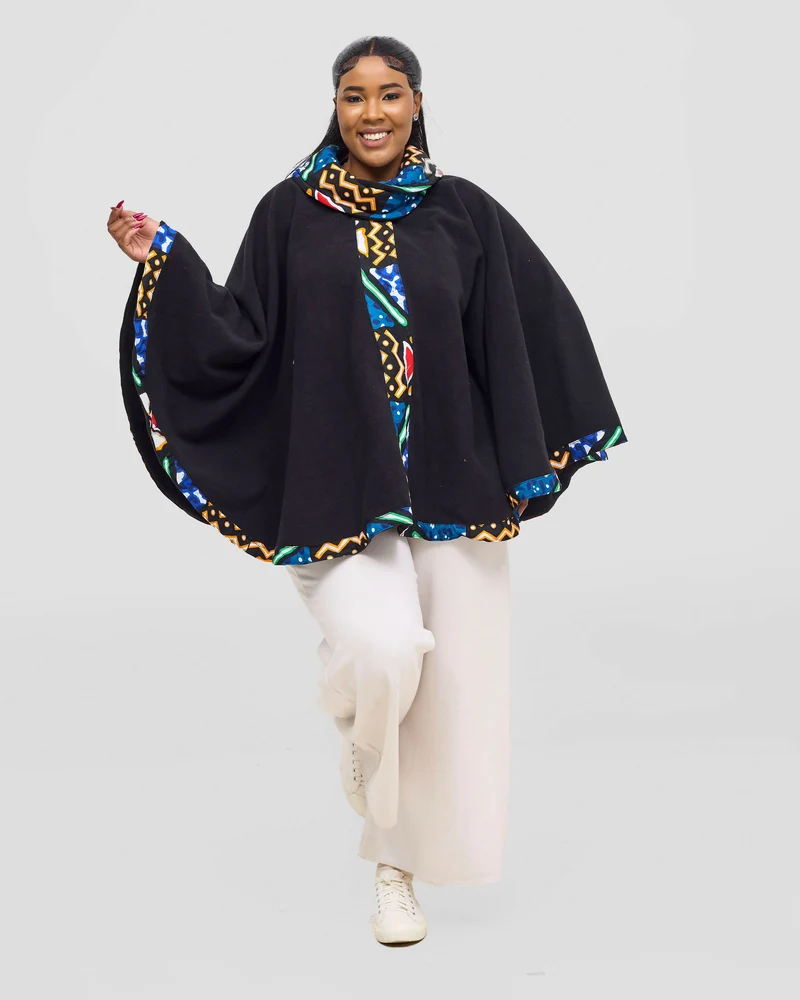 Rafiki Threads Turtle Neck Poncho - Black Print
