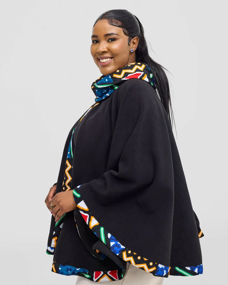 Rafiki Threads Turtle Neck Poncho - Black Print