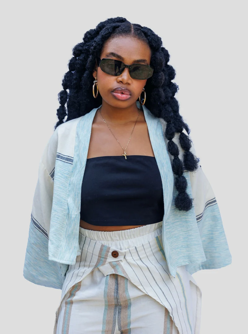Liquid Lemn ECRU Crop Coat - Blue