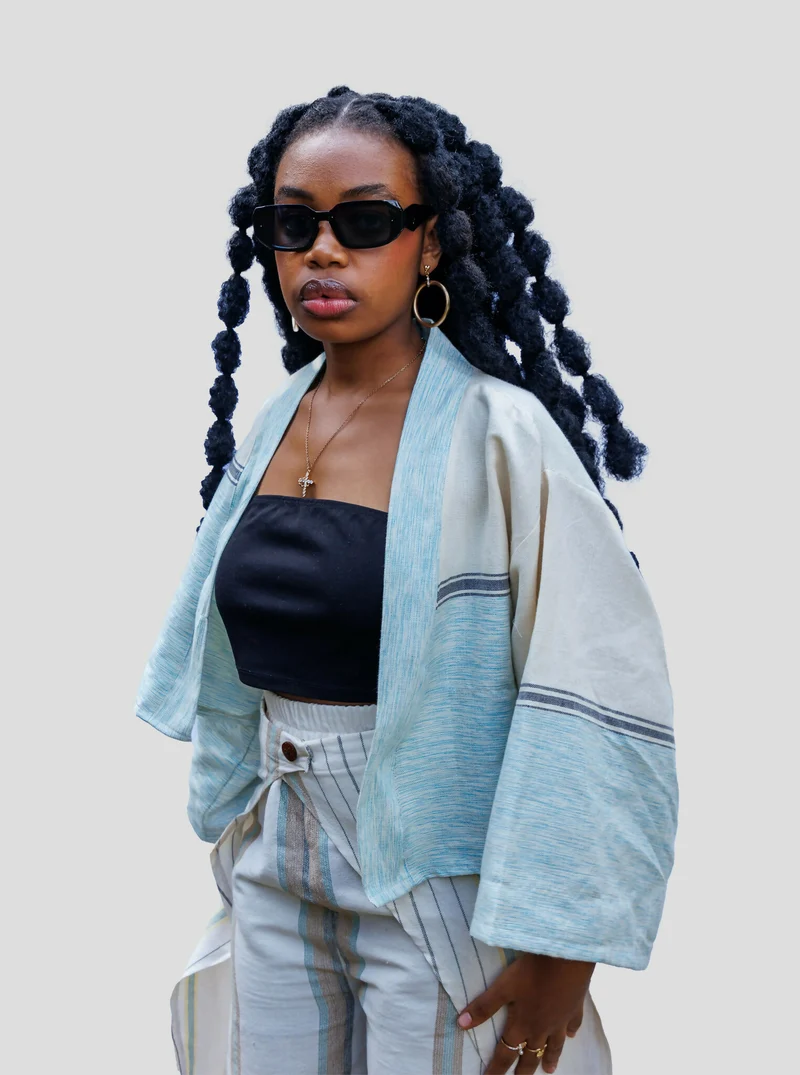 Liquid Lemn ECRU Crop Coat - Blue