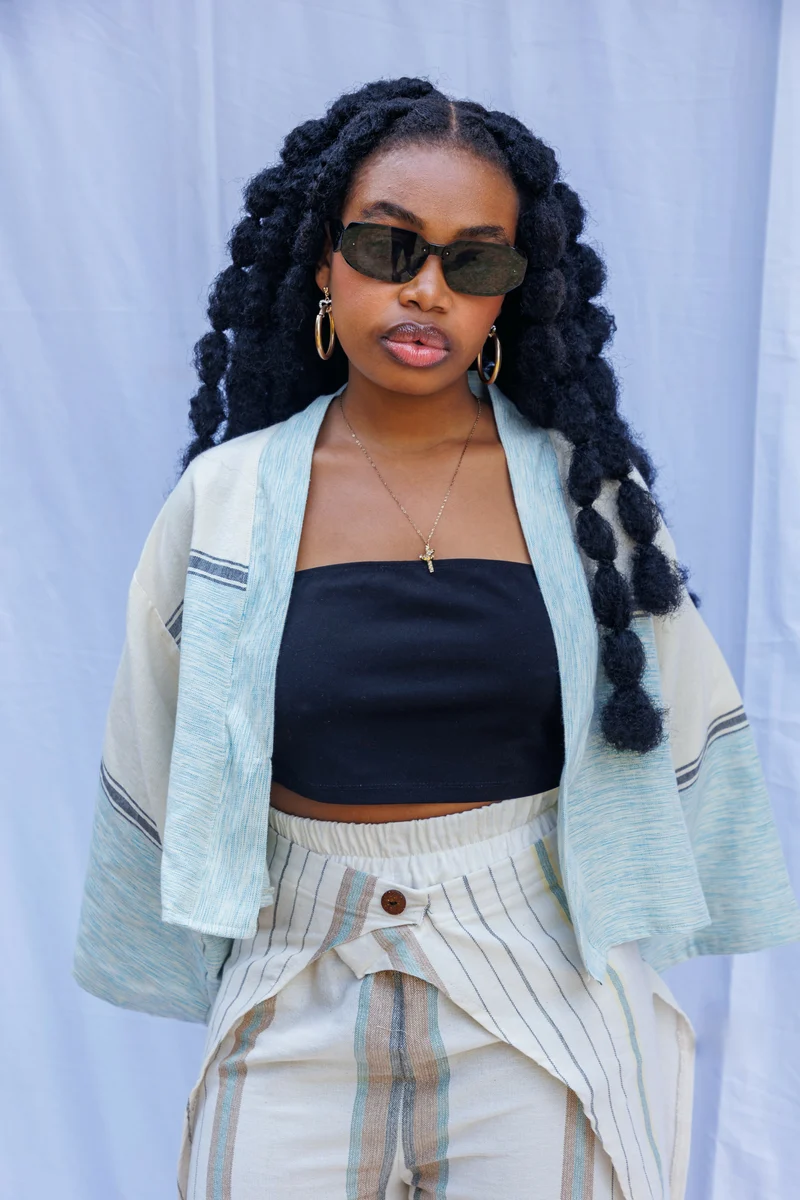 Liquid Lemn ECRU Crop Coat - Blue