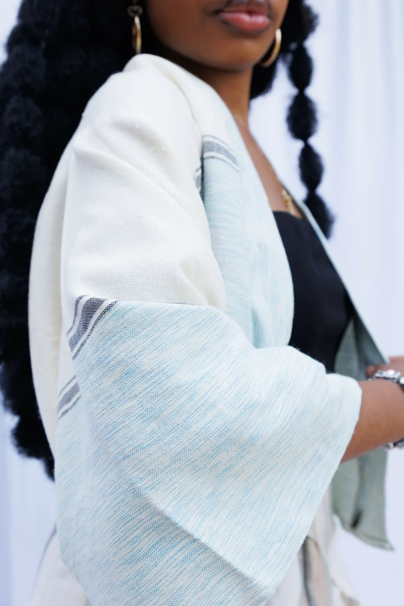 Liquid Lemn ECRU Crop Coat - Blue