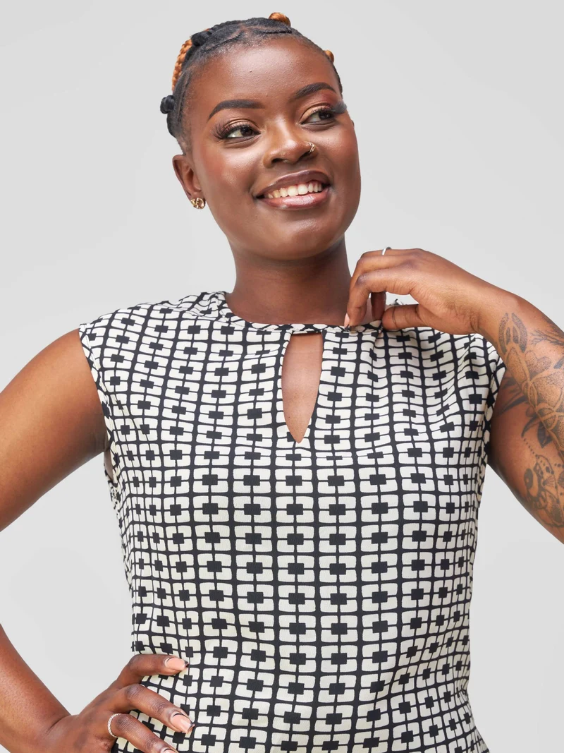HOT Helene Shift Dress - Black / White Print