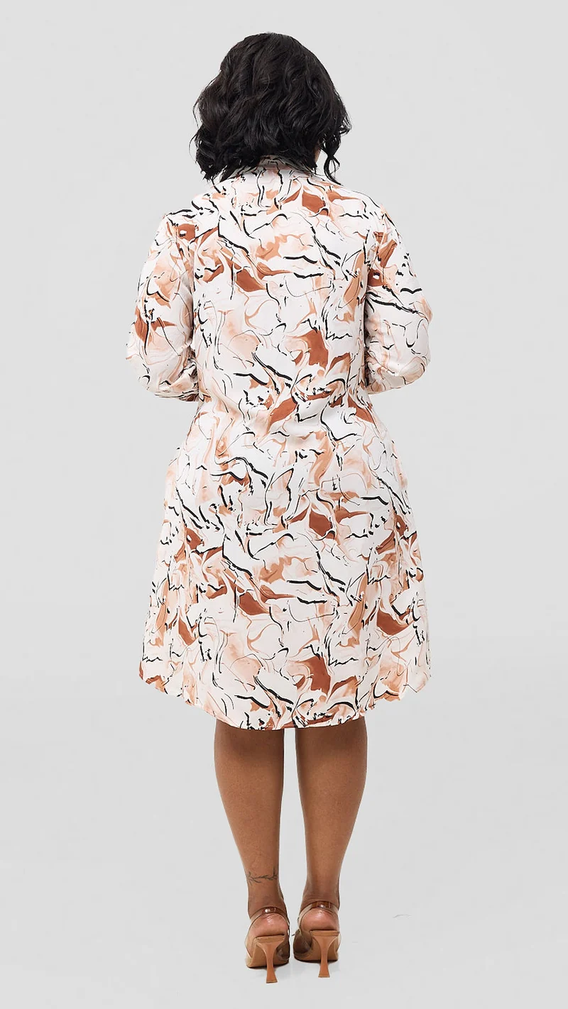 Khay Designs Official Shirt Dress - Brown / Beige Print