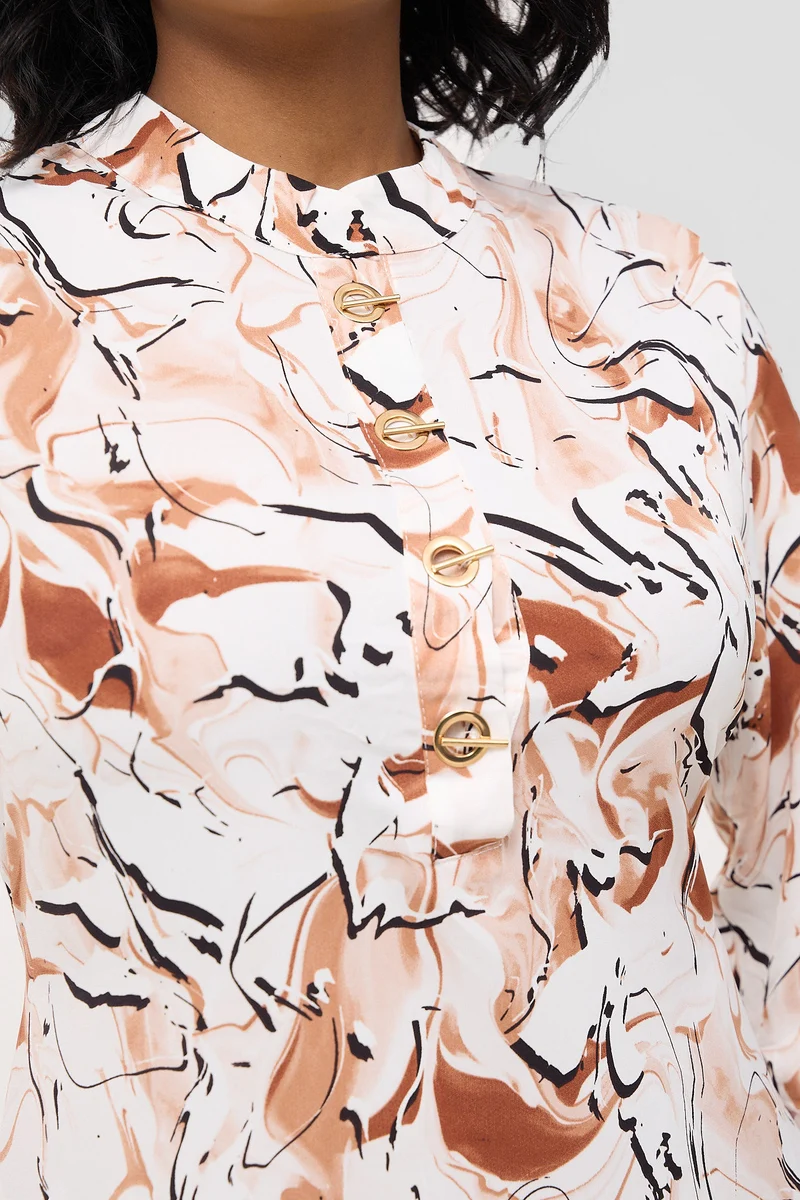 Khay Designs Official Shirt Dress - Brown / Beige Print