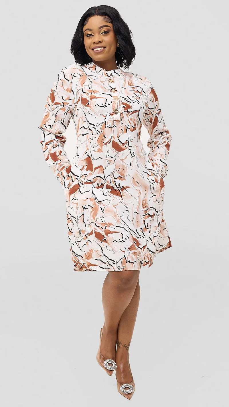 Khay Designs Official Shirt Dress - Brown / Beige Print