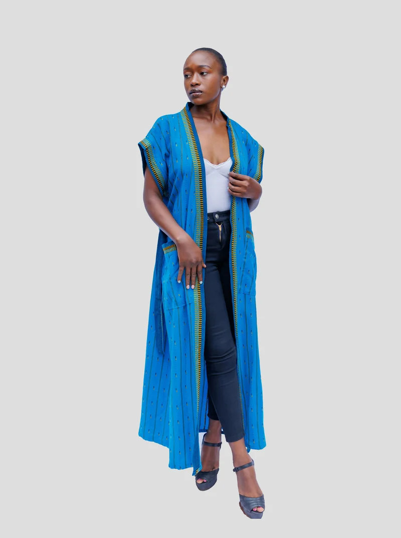 Liquid Lemn Tribal Sleeveless Kimono - Blue