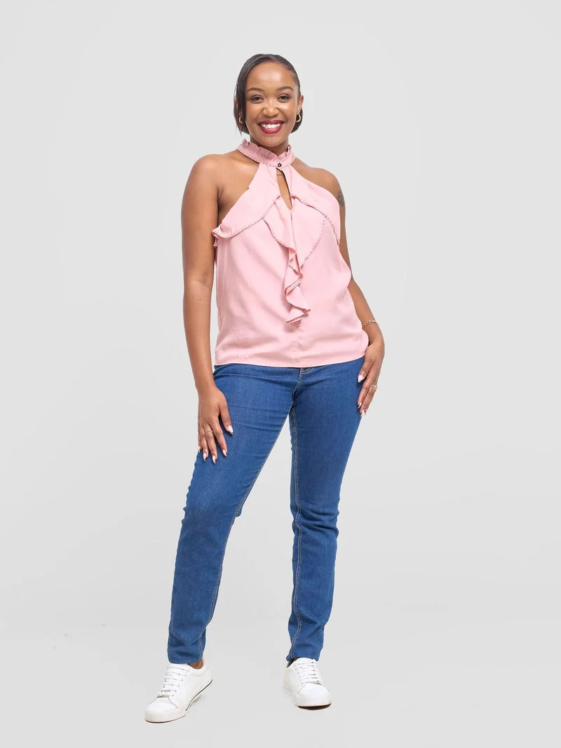 Hekaya Halter Neck Ruffle Blouse - Pink