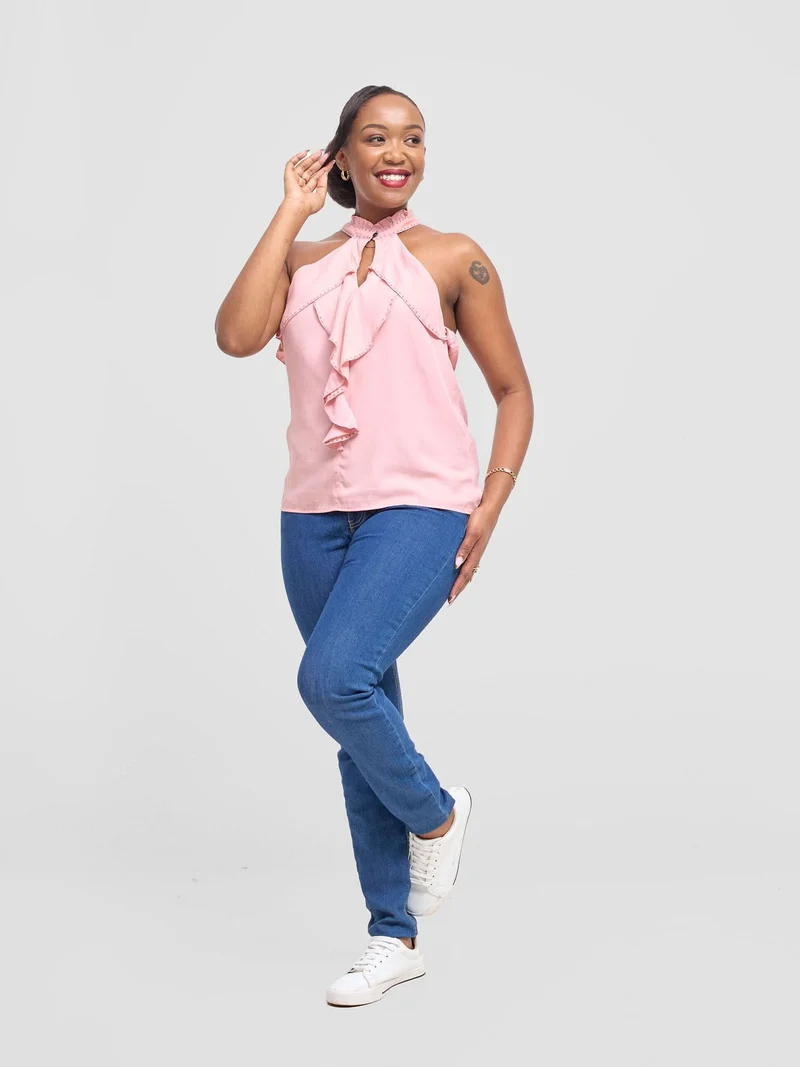 Hekaya Halter Neck Ruffle Blouse - Pink