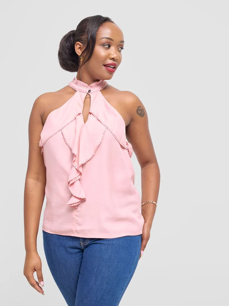 Hekaya Halter Neck Ruffle Blouse - Pink