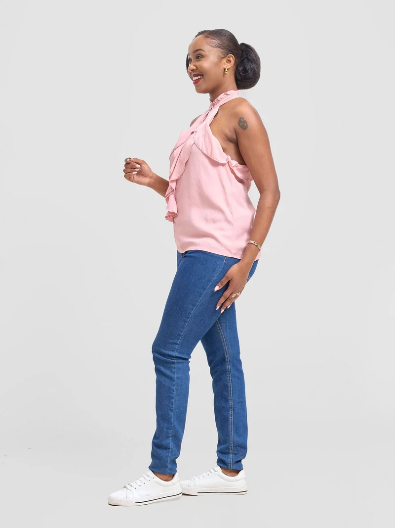 Hekaya Halter Neck Ruffle Blouse - Pink