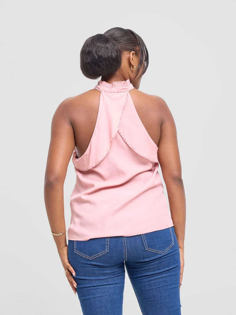 Hekaya Halter Neck Ruffle Blouse - Pink