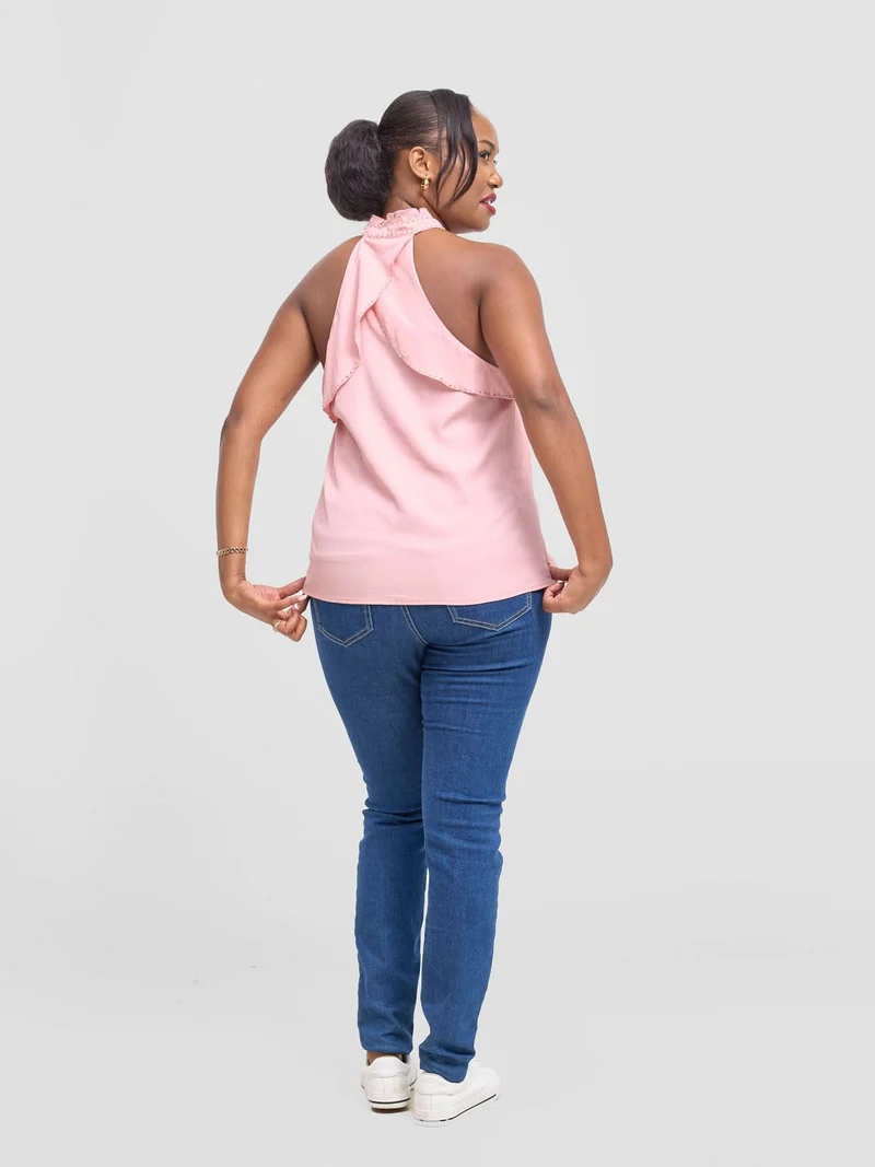 Hekaya Halter Neck Ruffle Blouse - Pink