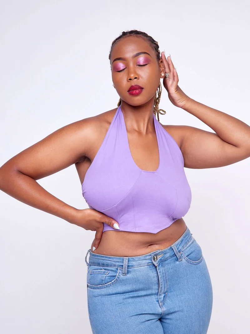 Key Hole Halter with Seamed Body - Amethyst Orchid