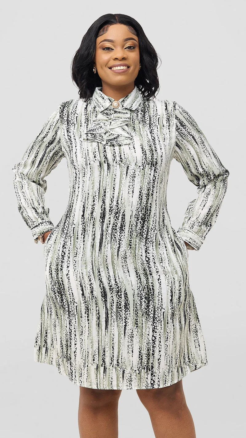 Khay Designs Official Shirt Dress - Green Print